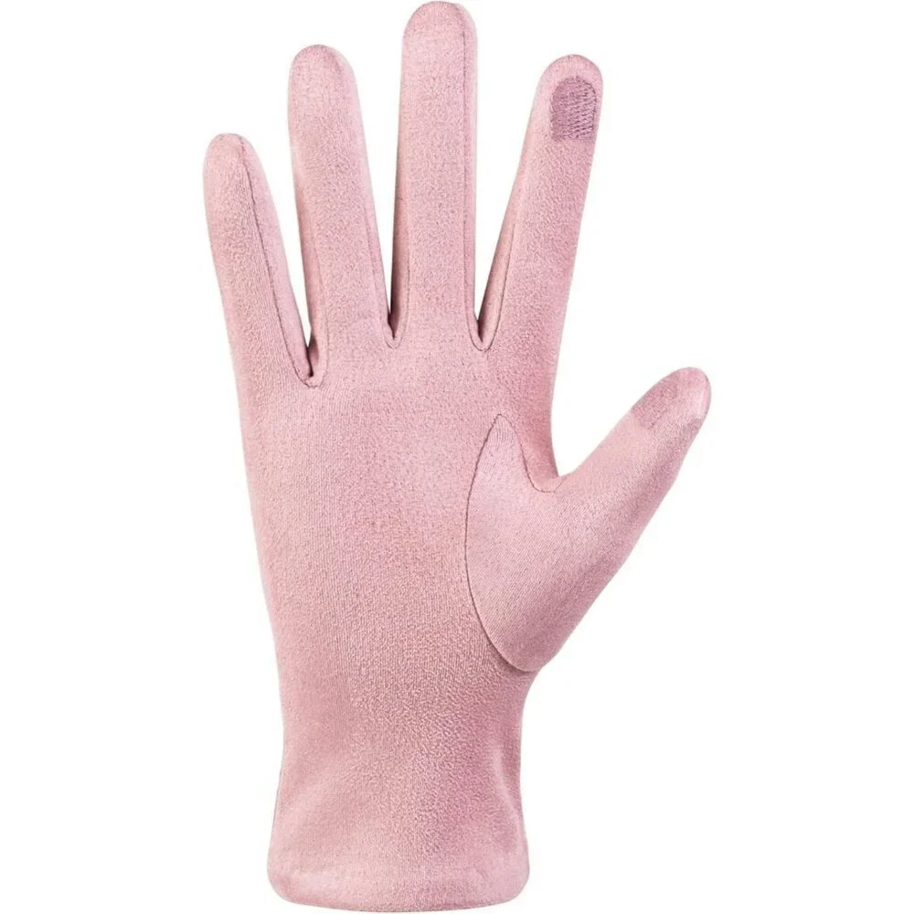 Women's Pink Winter Leather Suede Gloves Wool Lined Windproof Touchscreen
